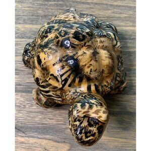 Vtg La Vie Decoupage Turtle Figurine with Clear Ceramic Coating 8"